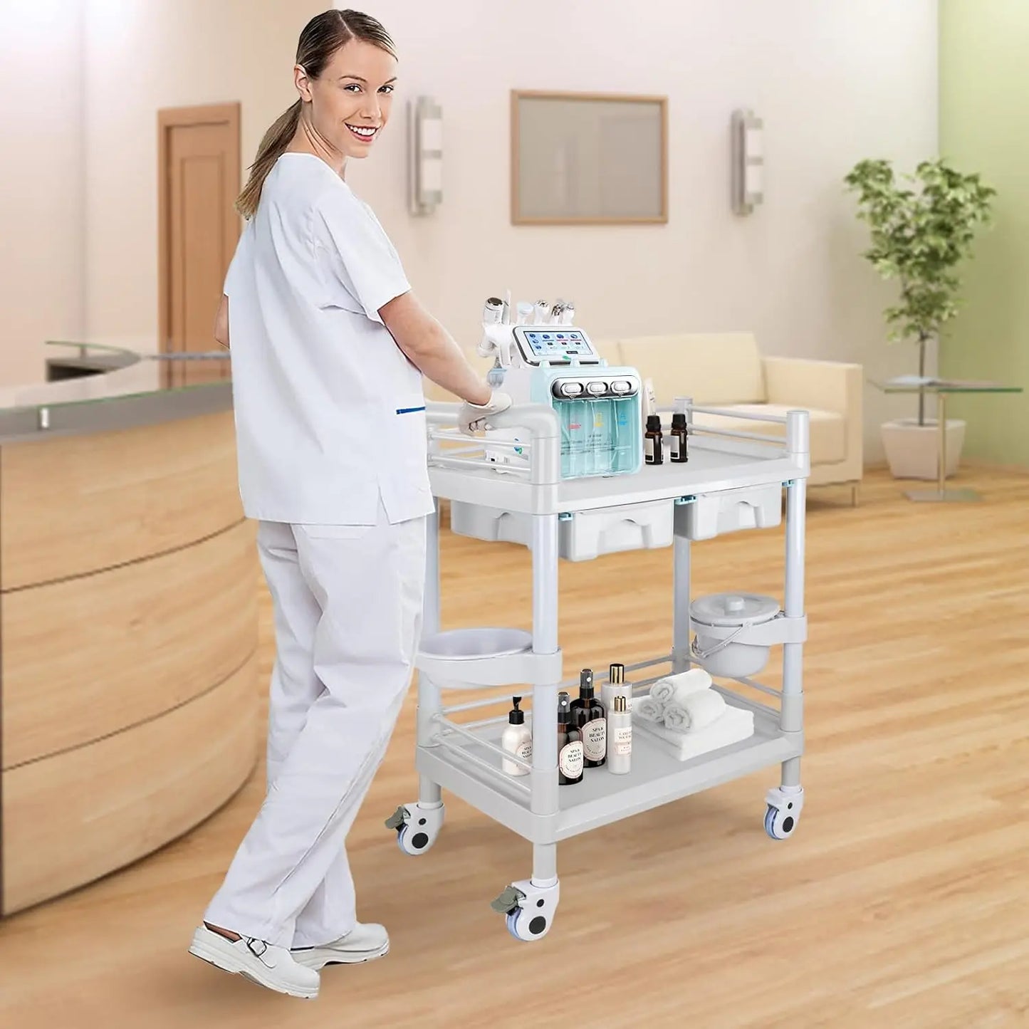 Mobile Trolley Cart with Wheels 2-Shelf