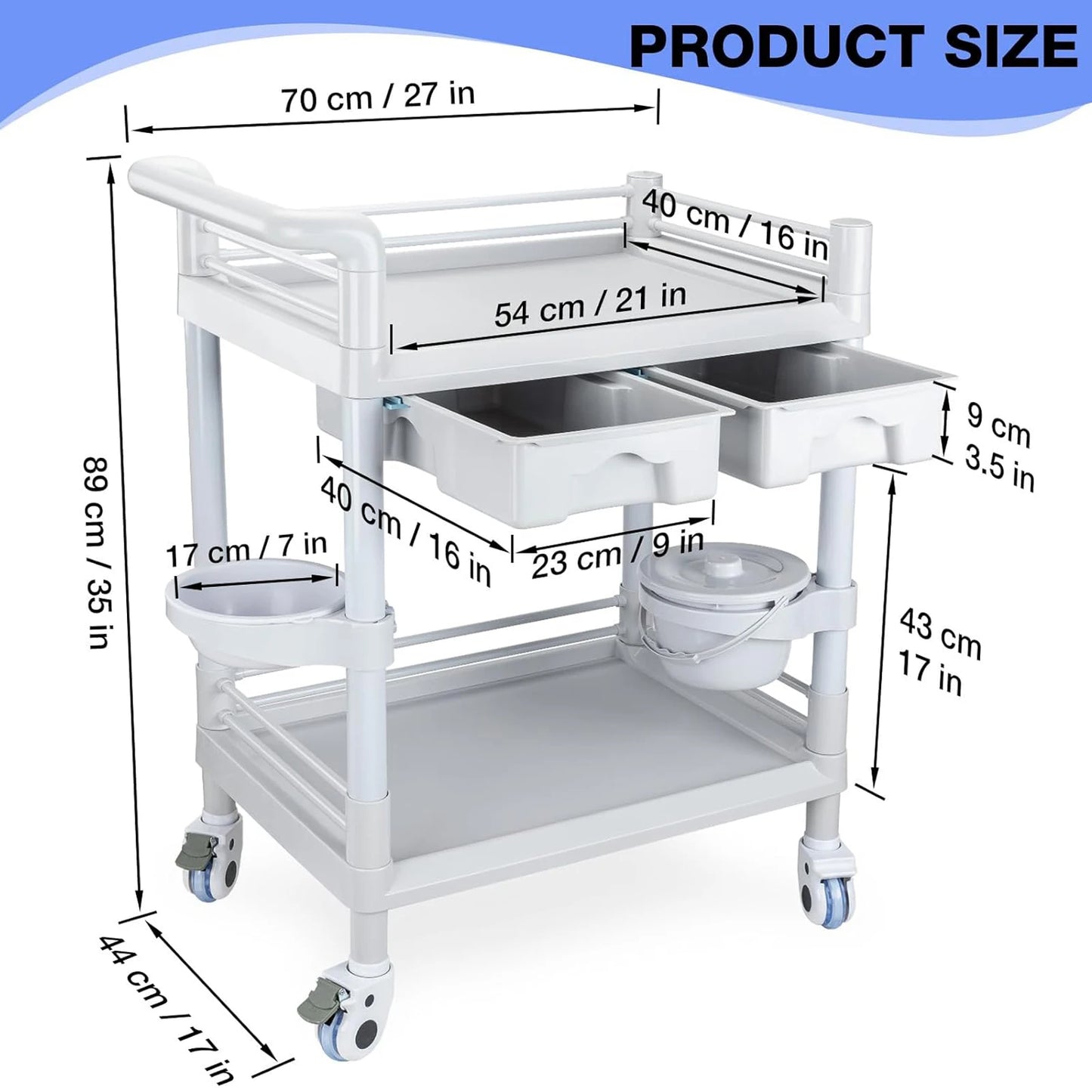 Mobile Trolley Cart with Wheels 2-Shelf