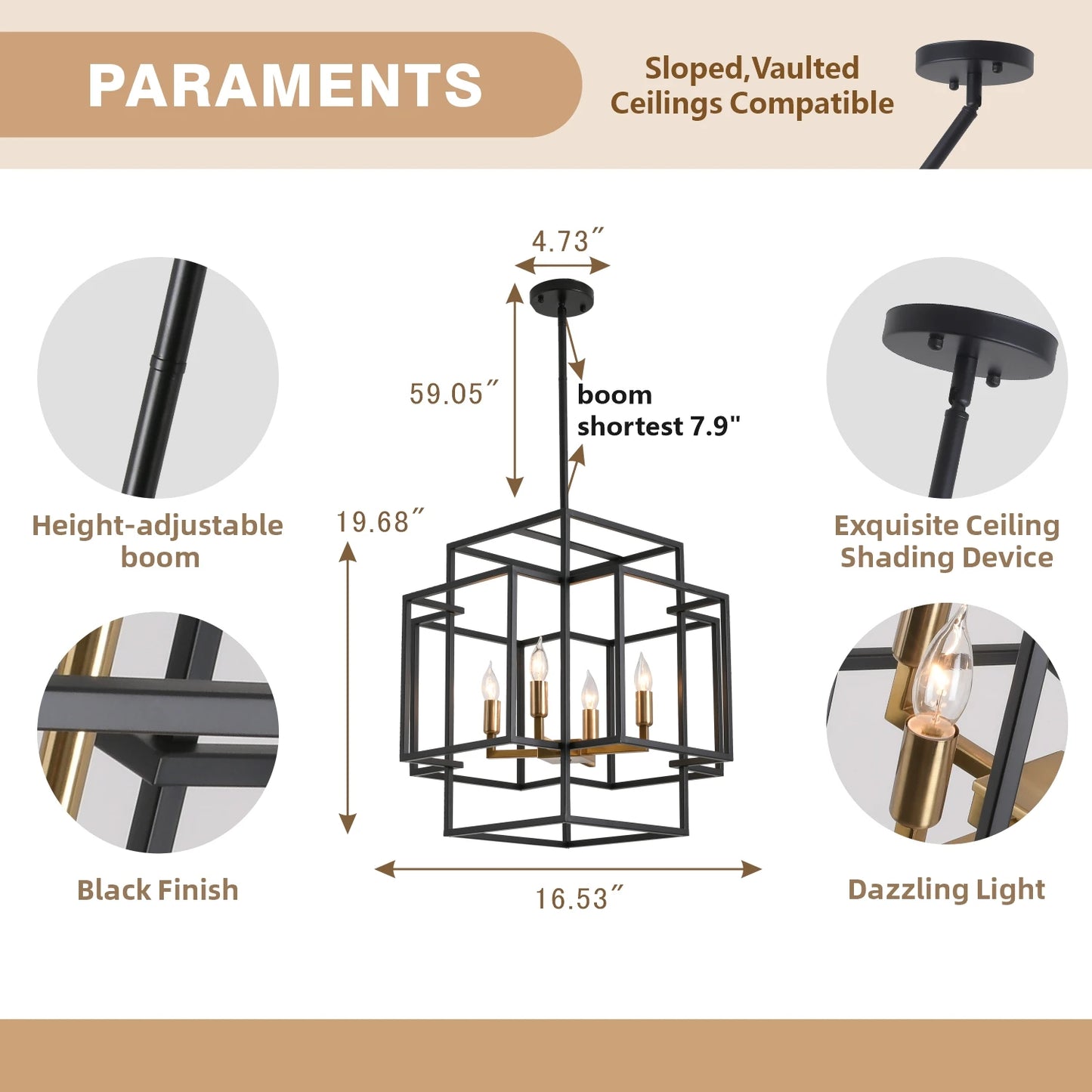 4-Lights Pendant Lights Fixtures Hanging Chandelier
