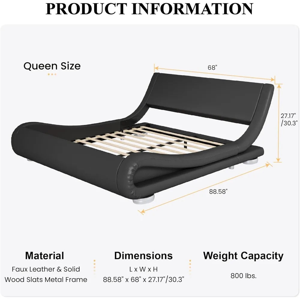 Bed frame, Sleigh Bed with Faux Leather Ergonomics Headboard