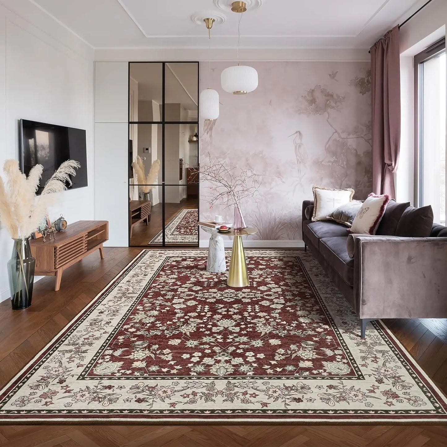 Rug Soft Low Pile Non Slip Carpet for Living Room