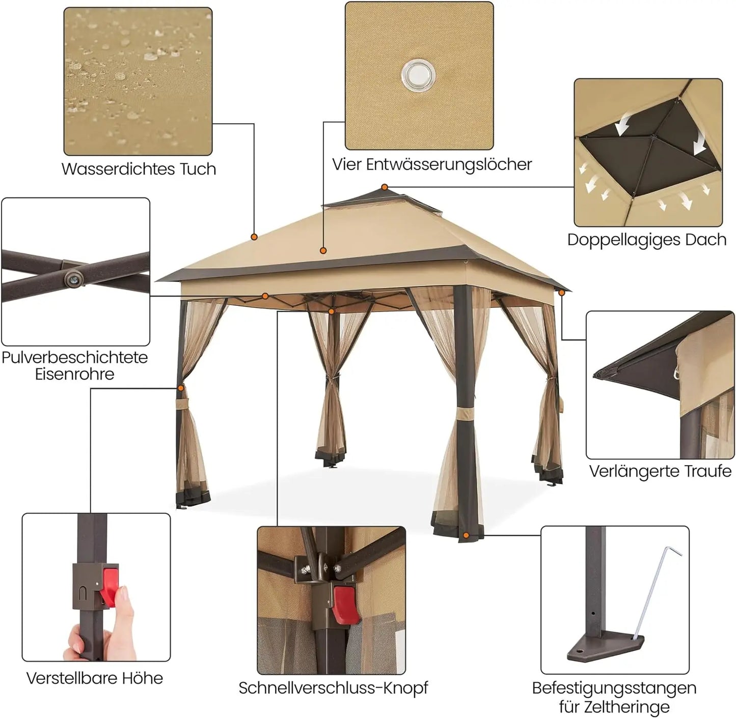 3.3x3.3m Outdoor Gazebo Canopy with 4 Detachable Mosquito Nets