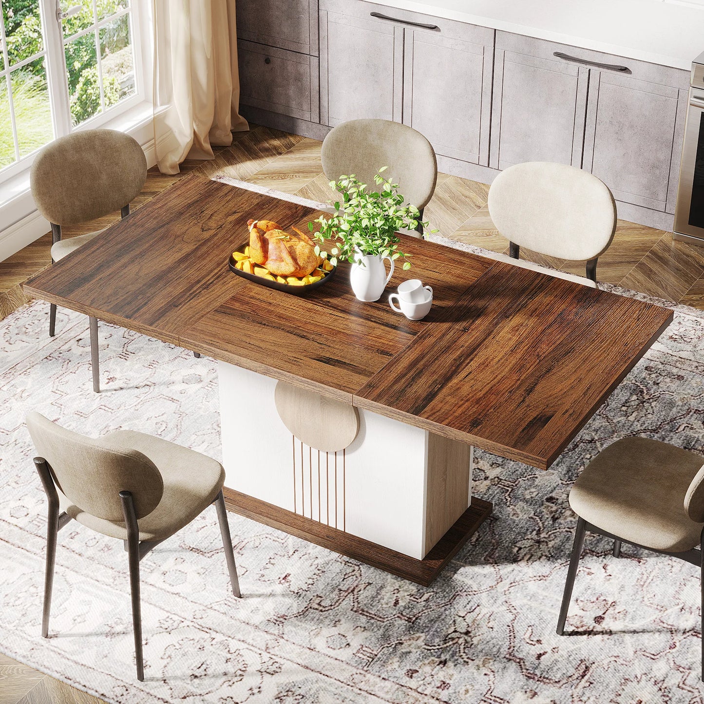 55" Rectangular Farmhouse Wood Dinner Table