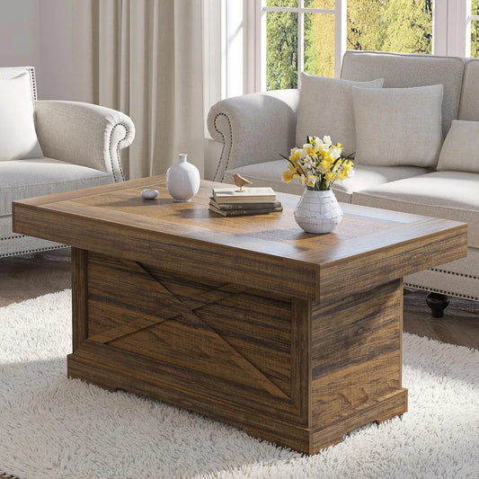 Rustic Center Table with X-Design Wooden Pedestal