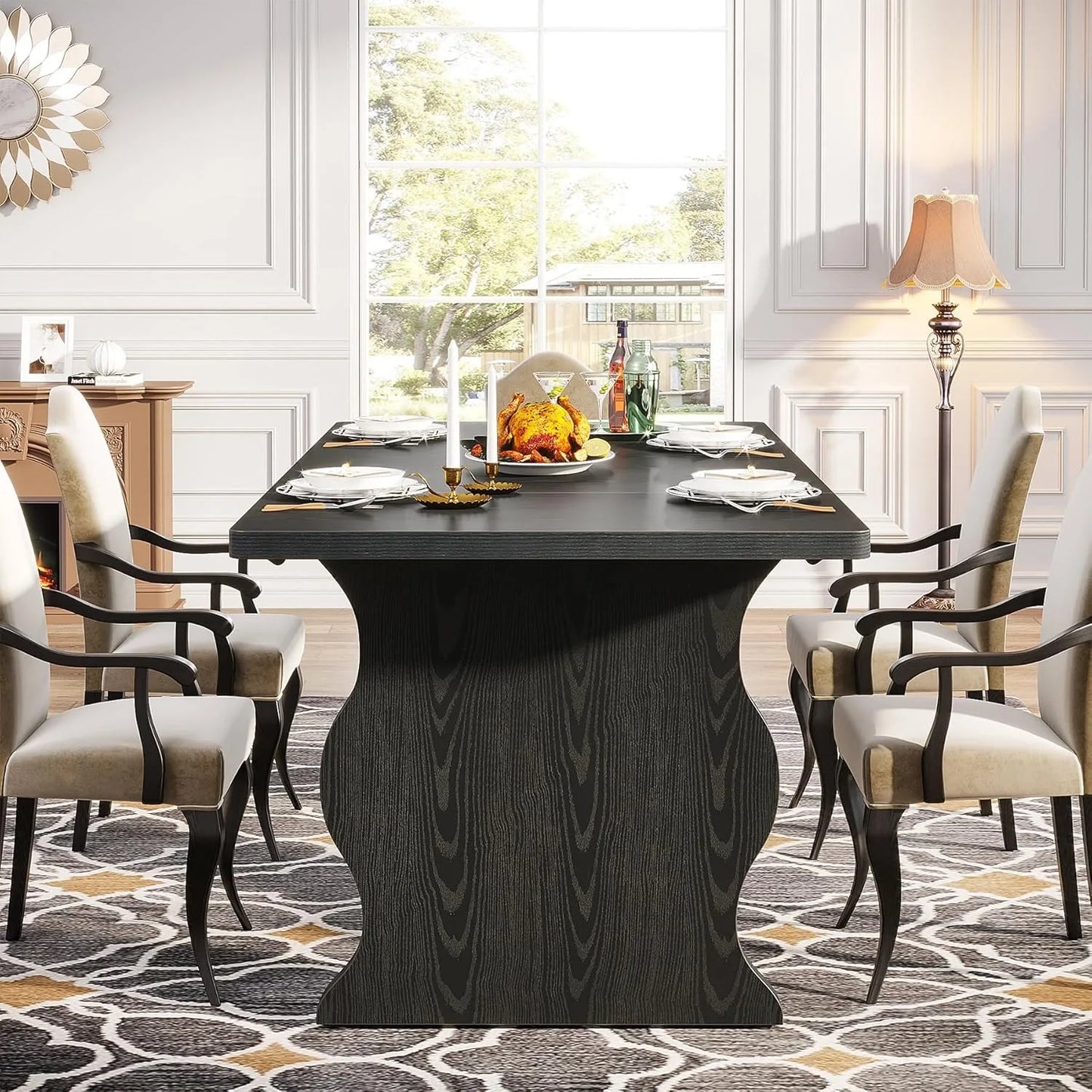 63-Inch Rectangular Modern Kitchen Table, Farmhouse Large Kitchen