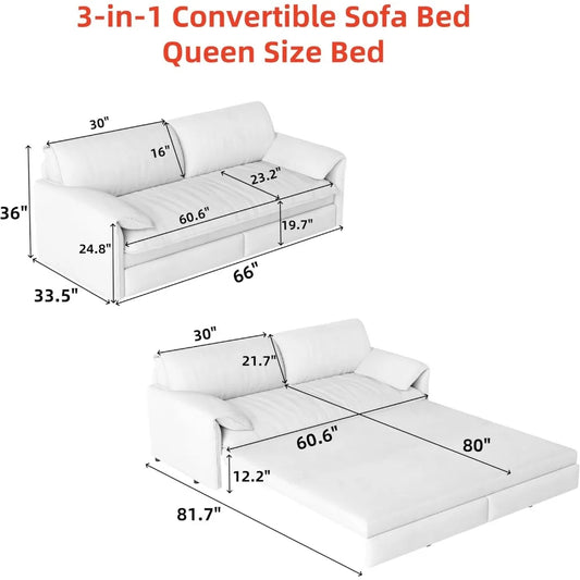 66" Queen Size Pull Out Sofa Bed