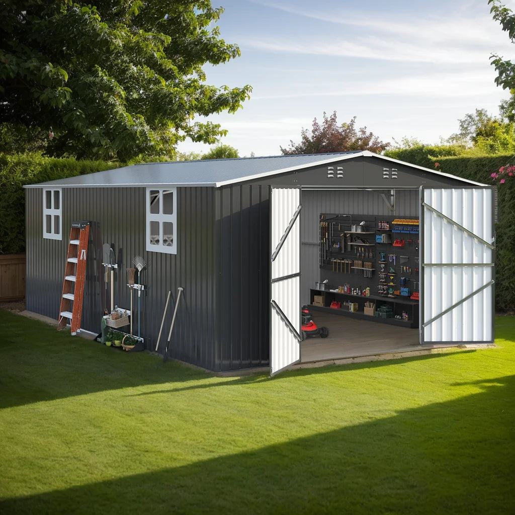 12x16/12x18FT Outdoor Metal Storage Shed w/ Windows