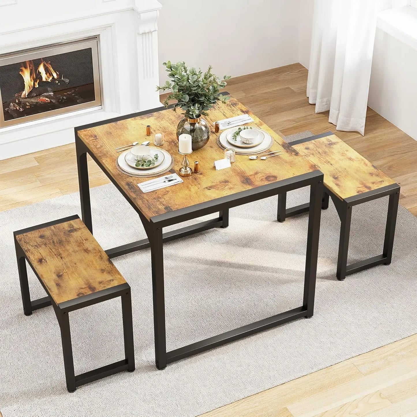 Space-Saving Dining Table Set with Metal Frame & MDF Board