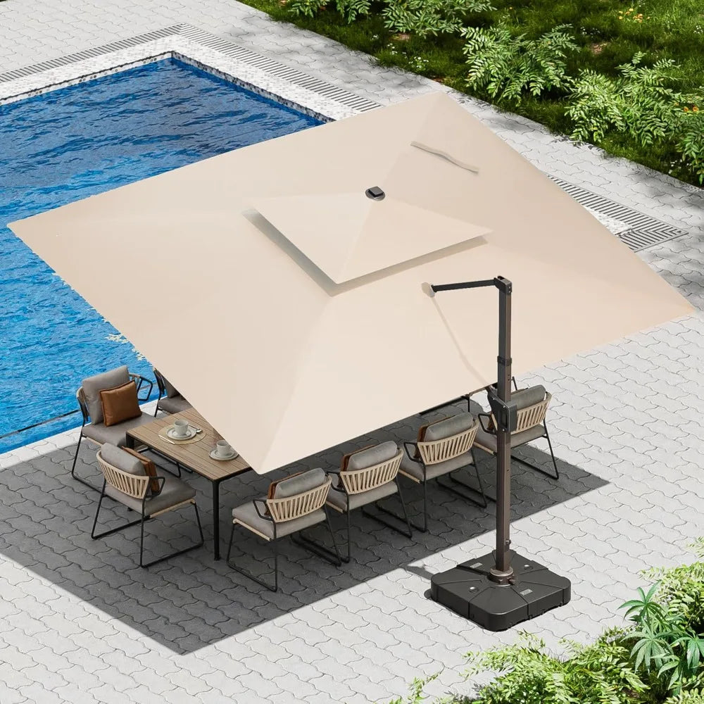 Cantilever Patio Umbrella with Base Included Double Top Windproof Rectangle Offset Umbrellas