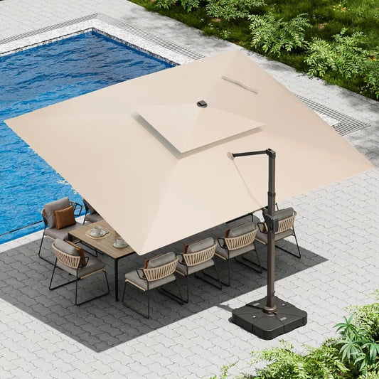 Cantilever Patio Umbrella with Base Included Double Top Windproof Rectangle Offset Umbrellas