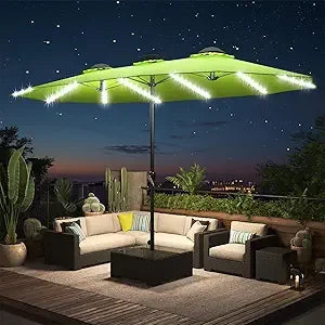 15ft Patio Umbrella with Solar Lights, Large Double Umbrella Outdoor and Crank