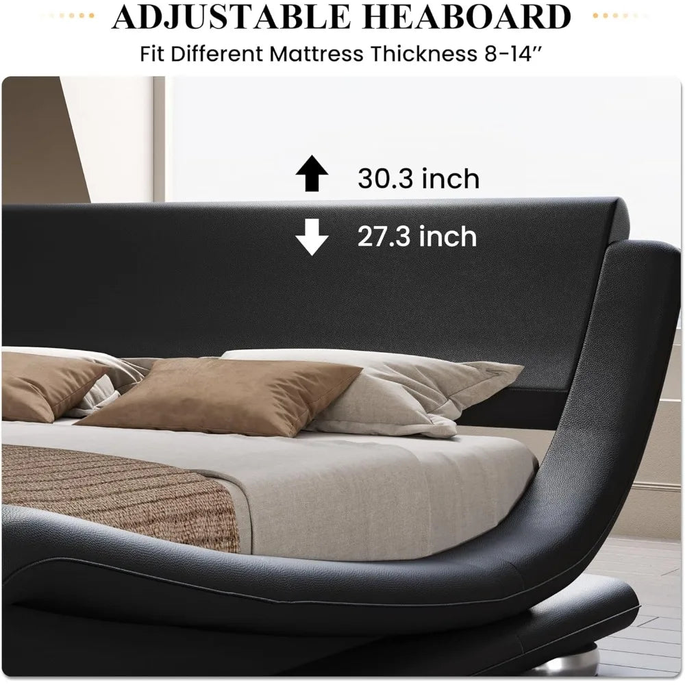 Bed frame, Sleigh Bed with Faux Leather Ergonomics Headboard