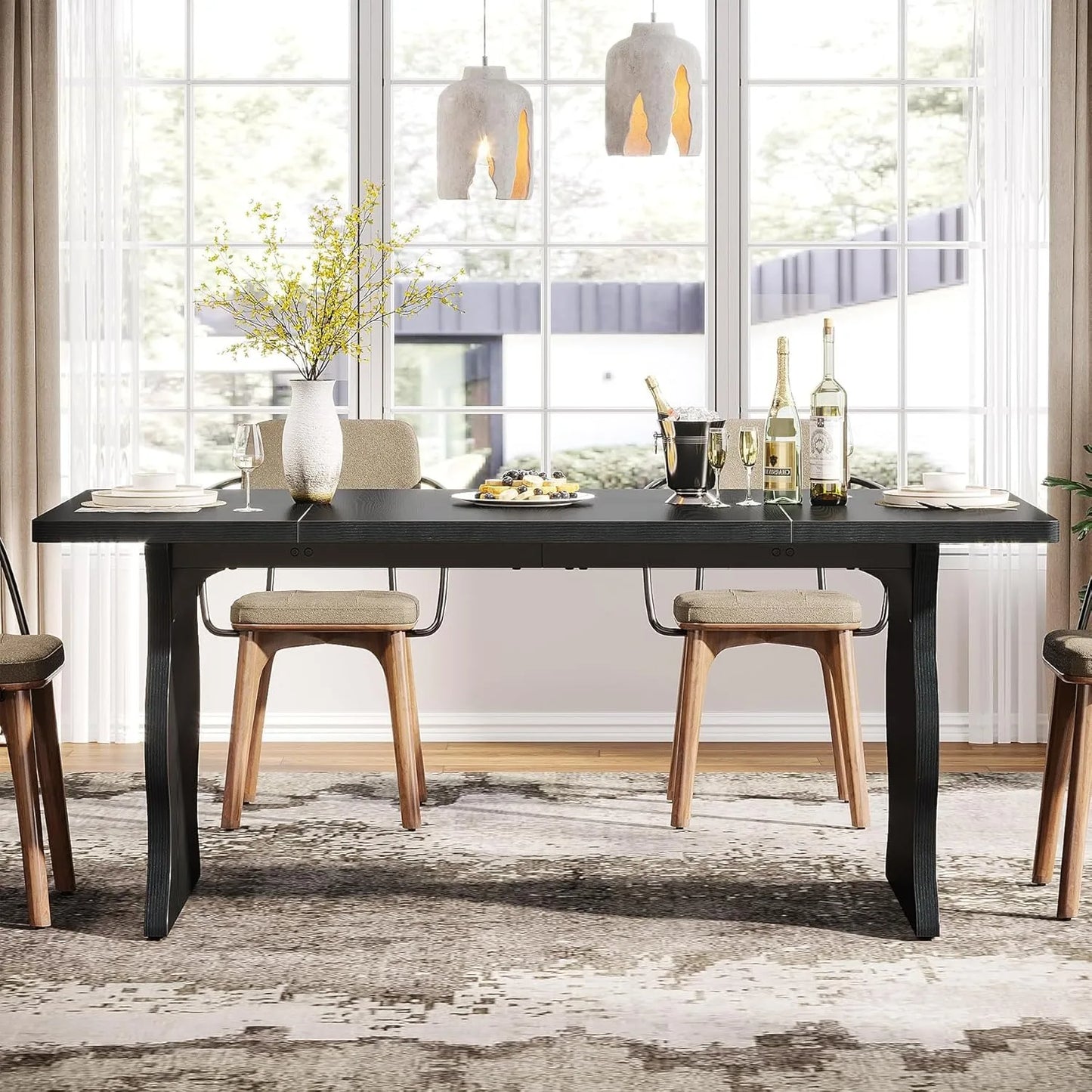 63-Inch Rectangular Modern Kitchen Table, Farmhouse Large Kitchen