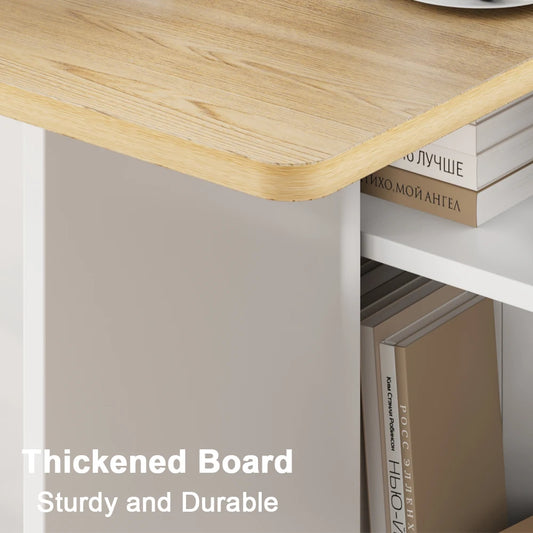 Drop Leaf Folding Dining Table with 2 Tier Storage-Extendable