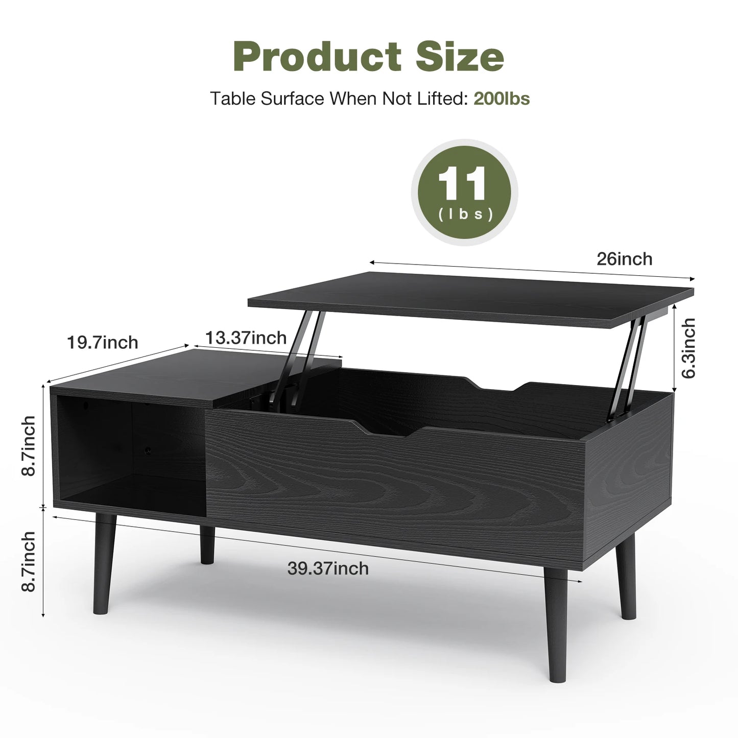 39.37"x19.7" Desk Tea Wood Dining Tables Adjustable Storage Shelf Easy Lift Or Lower