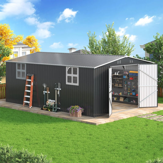 12x16/12x18FT Outdoor Metal Storage Shed w/ Windows