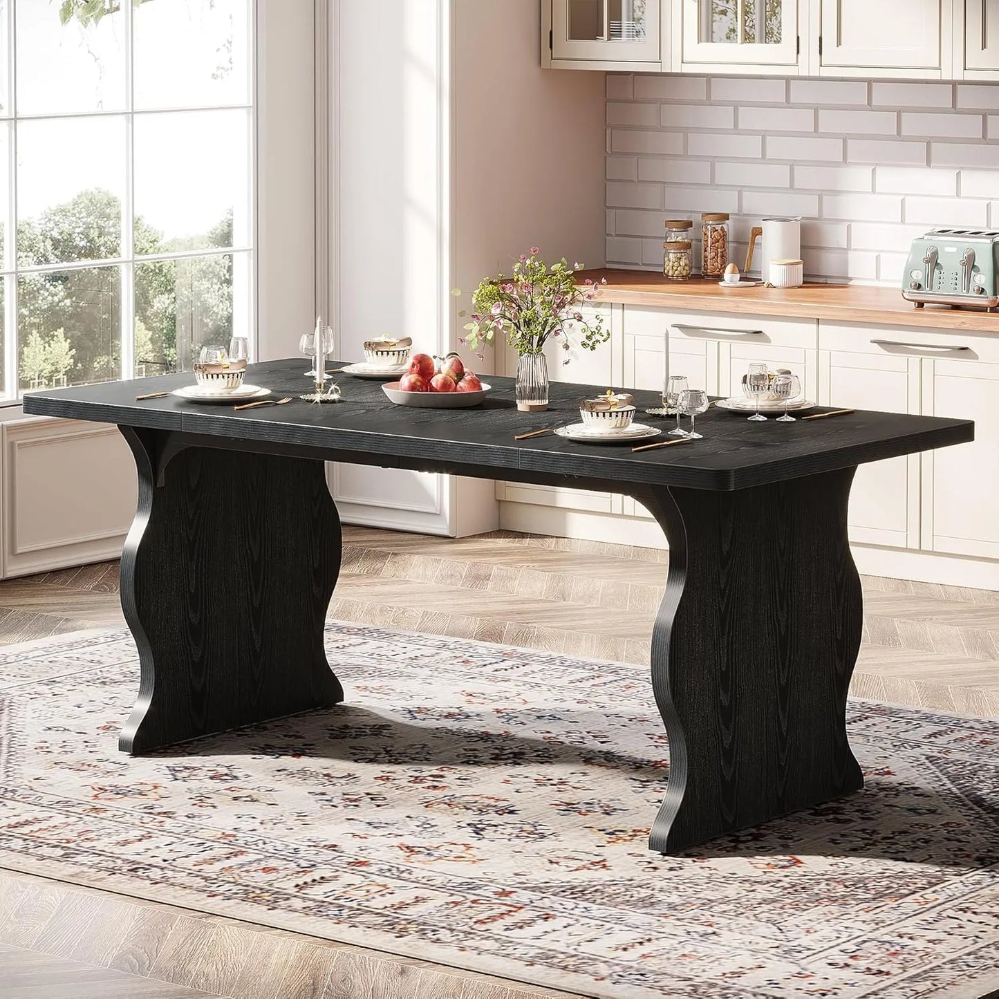63-Inch Rectangular Modern Kitchen Table, Farmhouse Large Kitchen