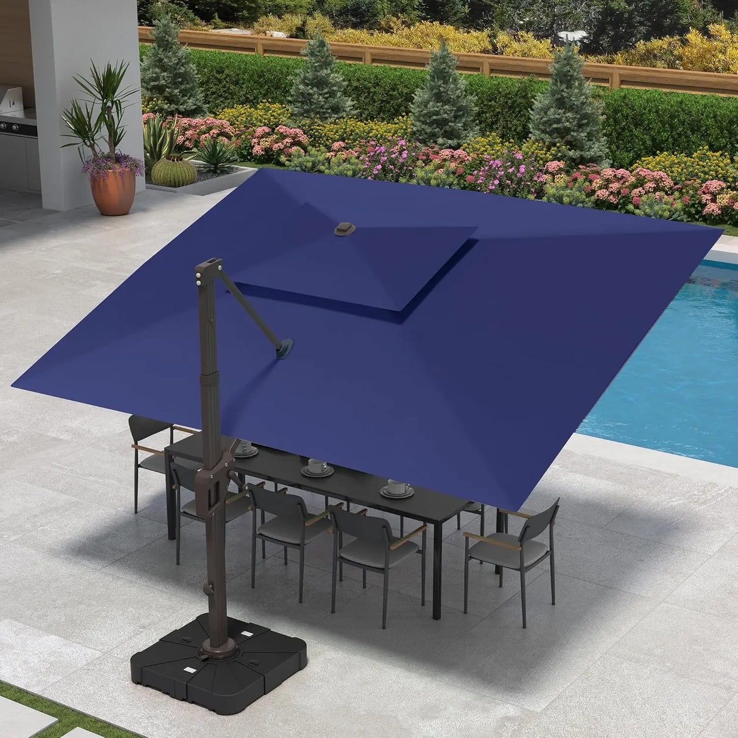 Cantilever Patio Umbrella with Base Included Double Top Windproof Rectangle Offset Umbrellas