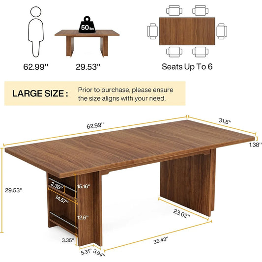 63-Inch Rectangular Kitchen Table with Storage
