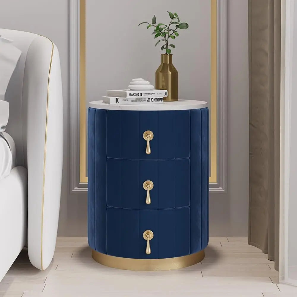 White Velvet Nightstand with Storage