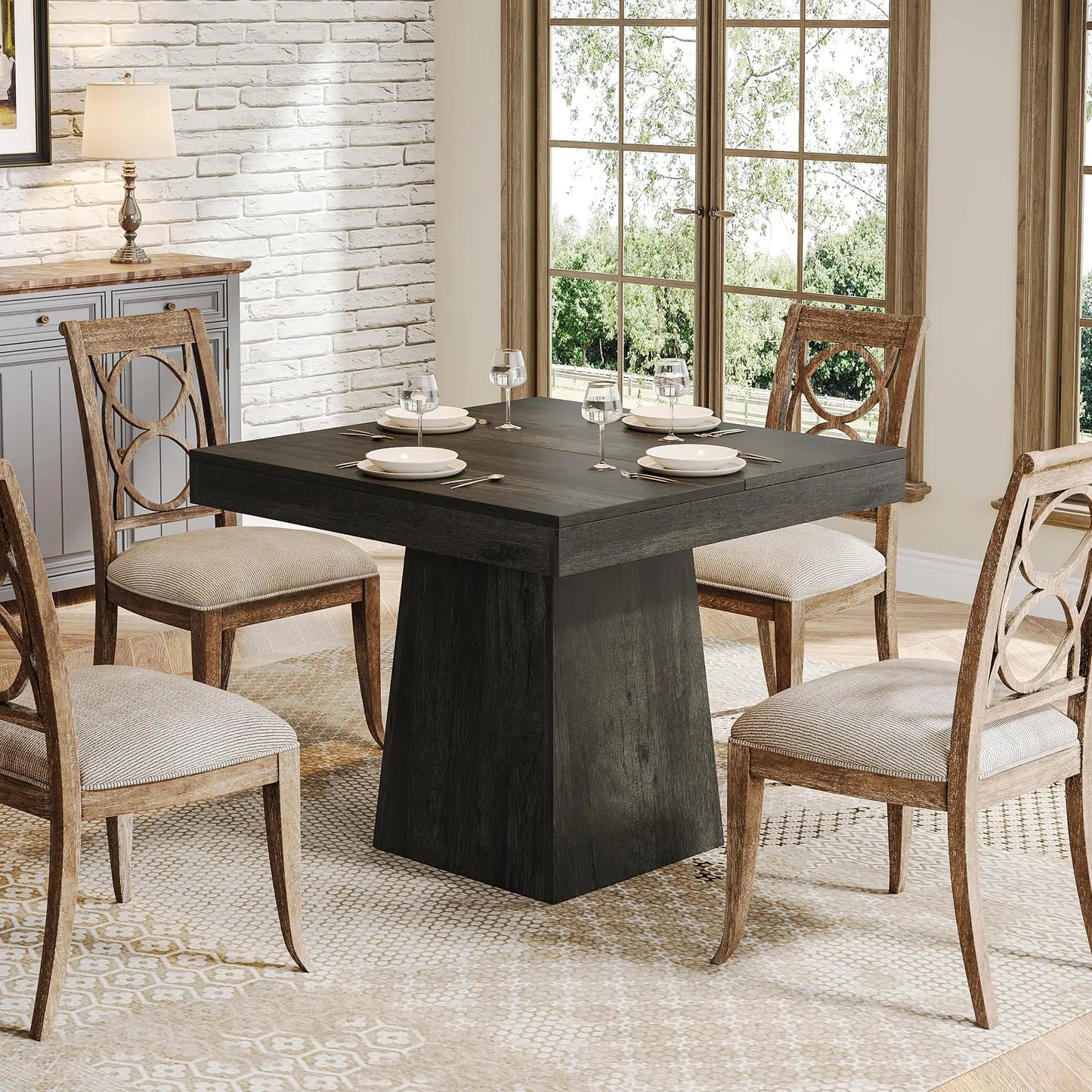 31.5-Inch Kitchen Table Small Dinner Table with Sturdy Pedestal Base