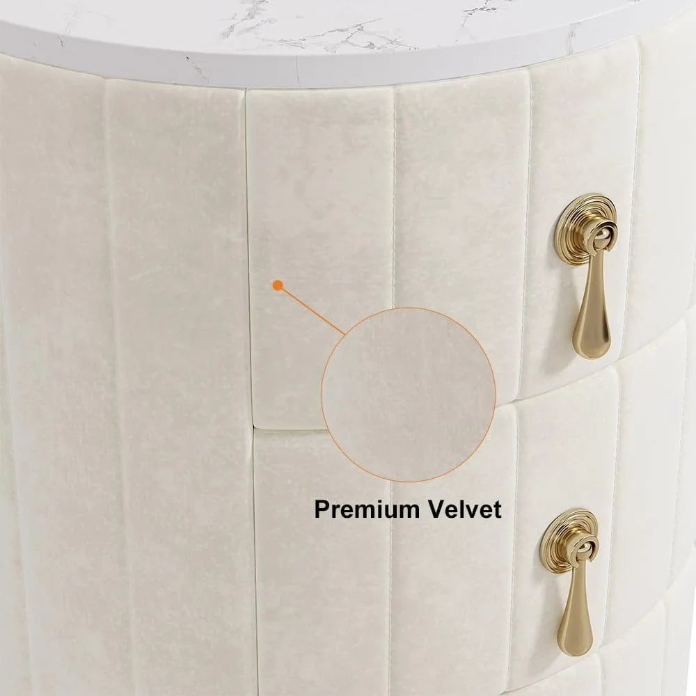 White Velvet Nightstand with Storage