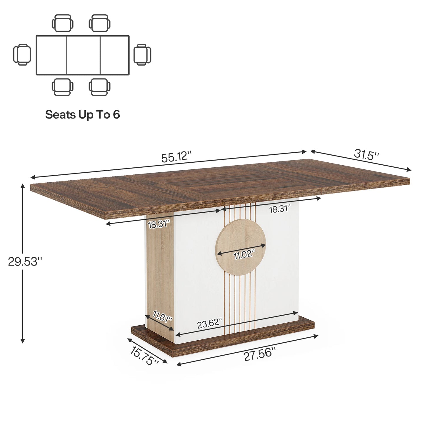 55" Rectangular Farmhouse Wood Dinner Table
