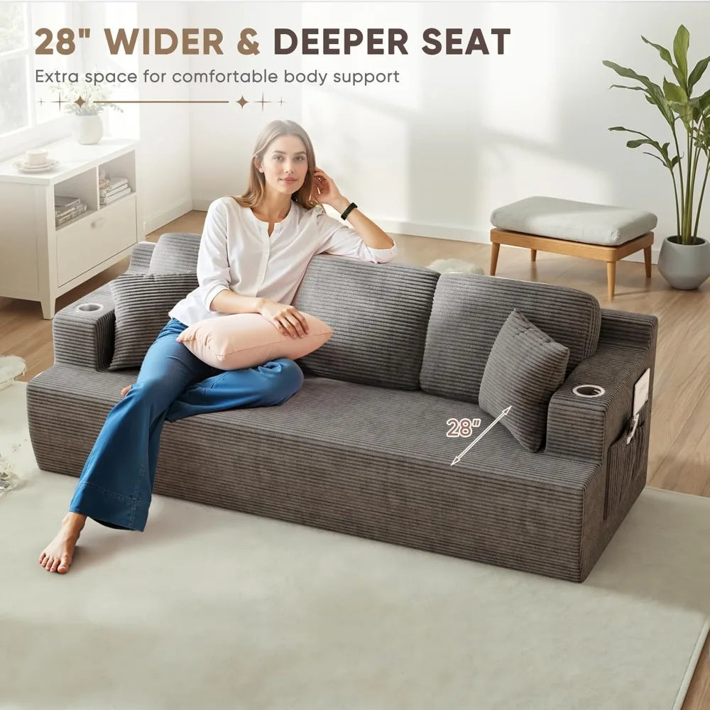 87” Boneless Sofa Couch with 2 Pillows Extra Deep Seats