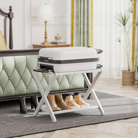 Luggage Rack, Folding Suitcase Stand with Storage Shelf