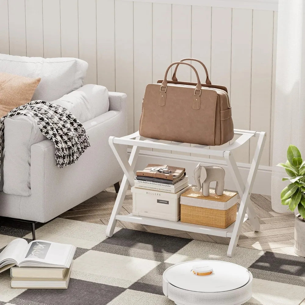 Luggage Rack, Folding Suitcase Stand with Storage Shelf