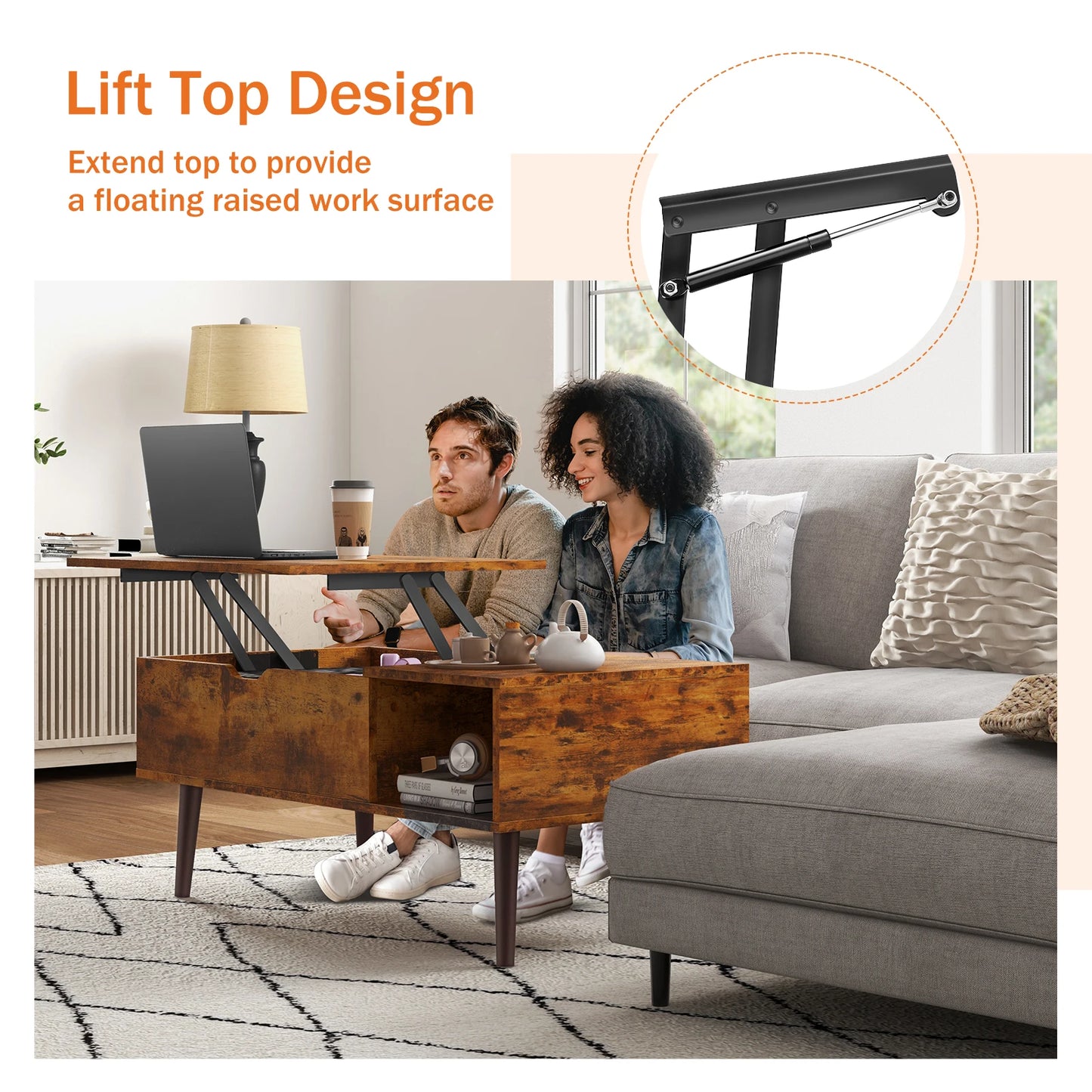 39.37"x19.7" Desk Tea Wood Dining Tables Adjustable Storage Shelf Easy Lift Or Lower