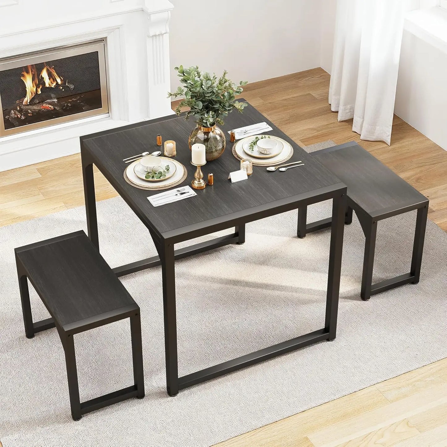 Space-Saving Dining Table Set with Metal Frame & MDF Board