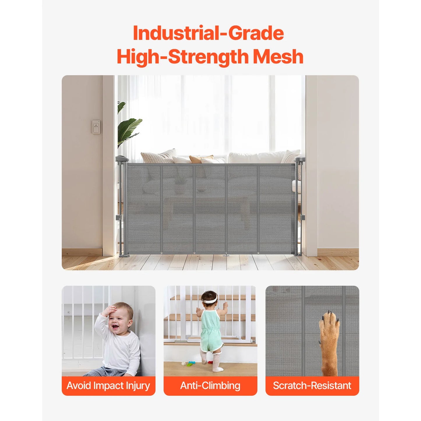 55/71/110in Retractable Baby Gate 34in Tall Extends Wide Retractable Gate for Kids Pets