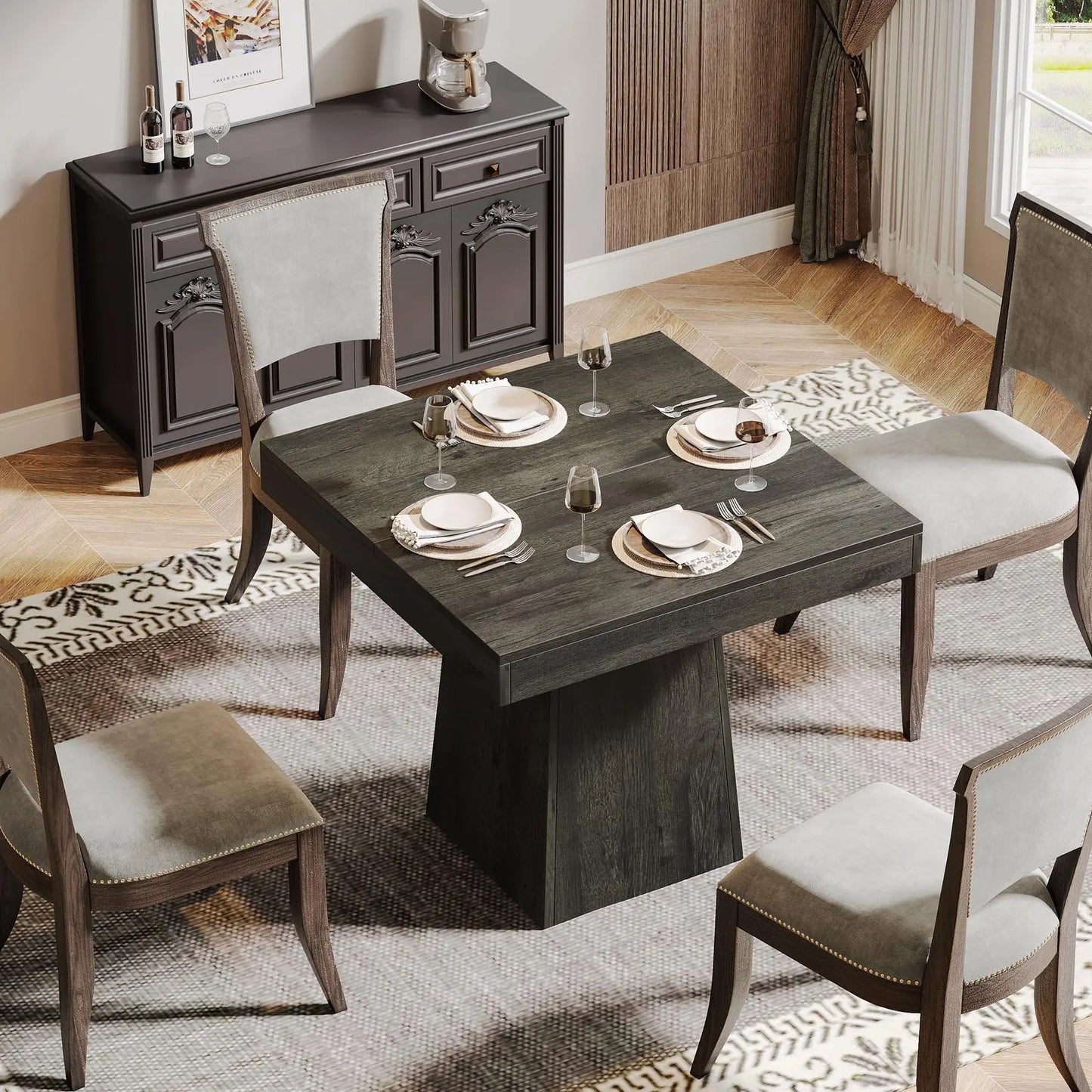 31.5-Inch Kitchen Table Small Dinner Table with Sturdy Pedestal Base