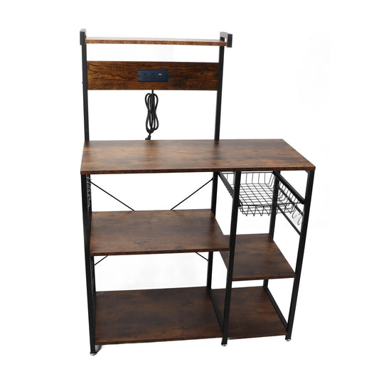 Kitchen Bakers Rack Steel Wood Multi Tier Microwave Oven Stand