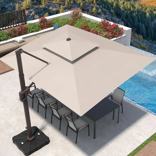 Cantilever Patio Umbrella 360°Rotation Rectangular Outdoor Large Offset Umbrellas Double Top