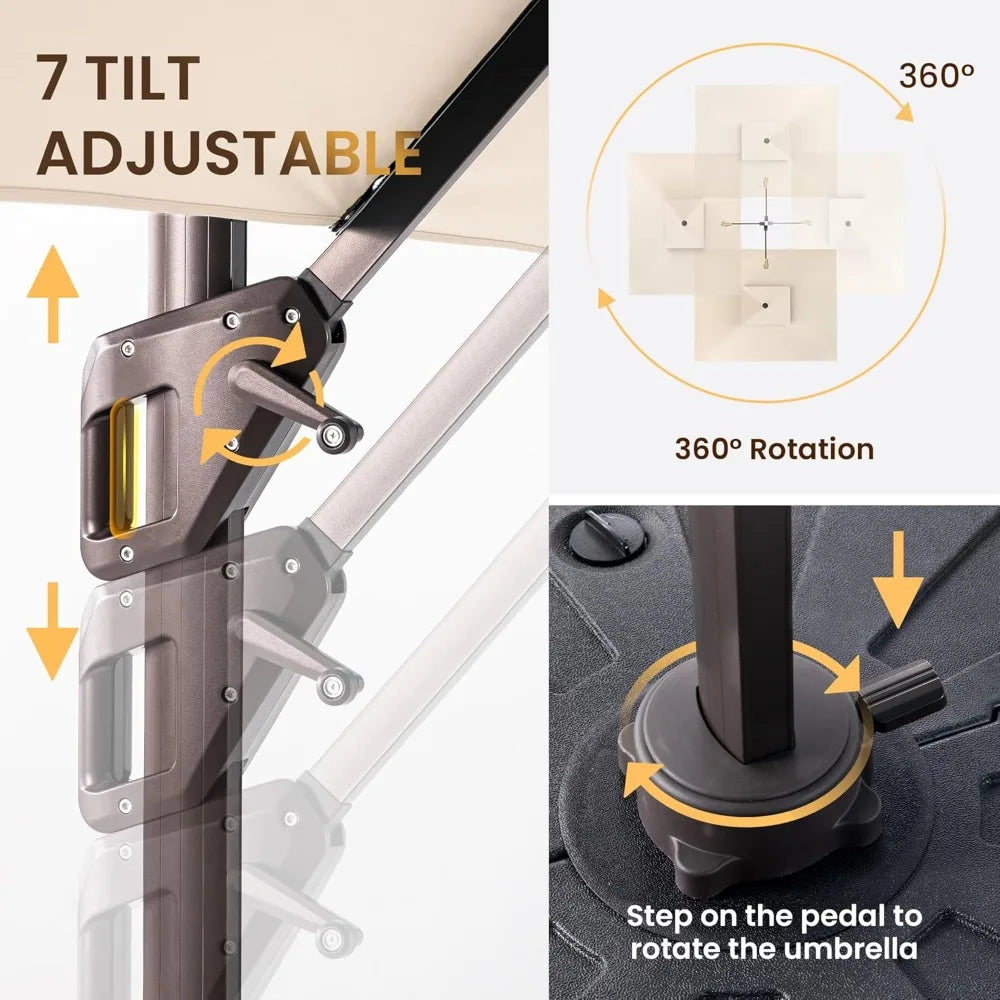 Cantilever Patio Umbrella with Base Included Double Top Windproof Rectangle Offset Umbrellas