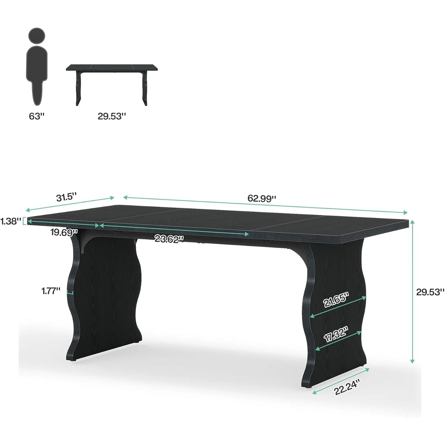 63-Inch Rectangular Modern Kitchen Table, Farmhouse Large Kitchen