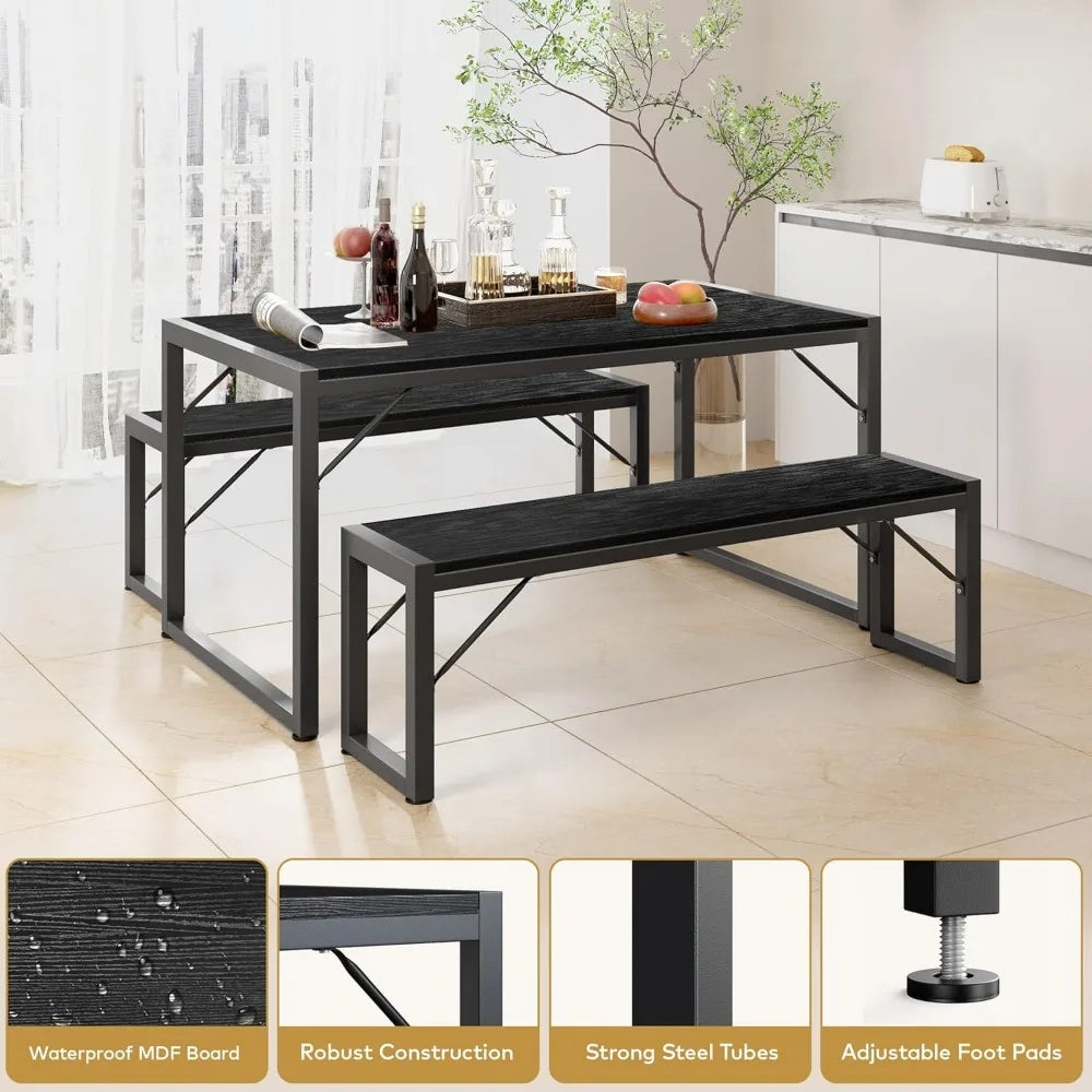 Space-Saving Dining Table Set with Metal Frame & MDF Board