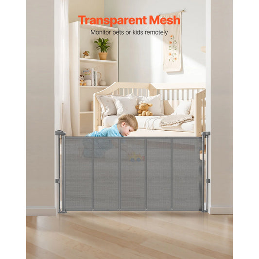 55/71/110in Retractable Baby Gate 34in Tall Extends Wide Retractable Gate for Kids Pets
