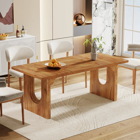 71" Large Kitchen Dining Table with Wood Pedestal Base,
