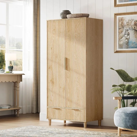Fluted Wardrobe Closet Armoire