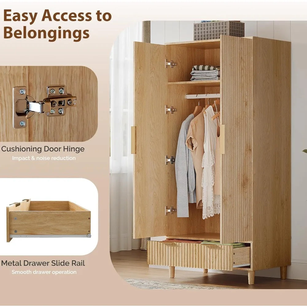 Fluted Wardrobe Closet Armoire