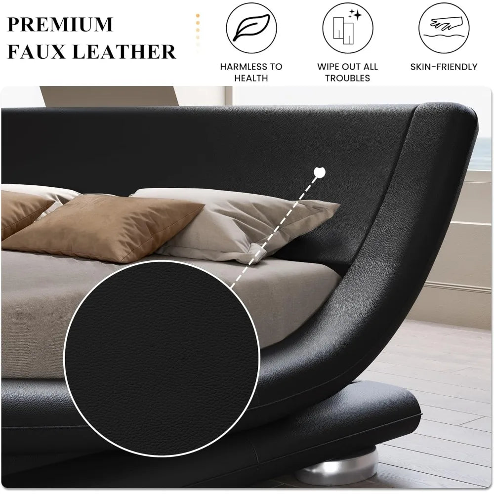Bed frame, Sleigh Bed with Faux Leather Ergonomics Headboard
