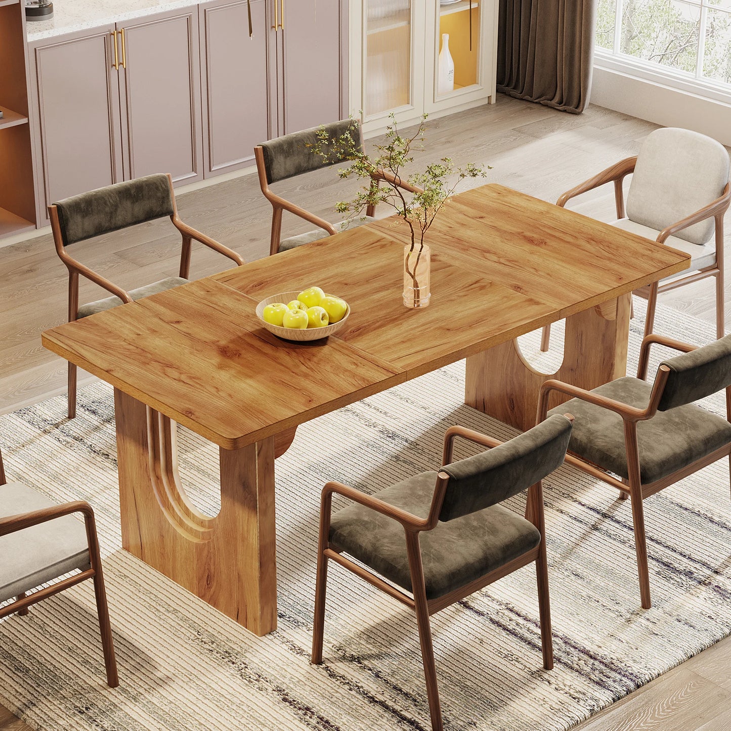 71" Large Kitchen Dining Table with Wood Pedestal Base,