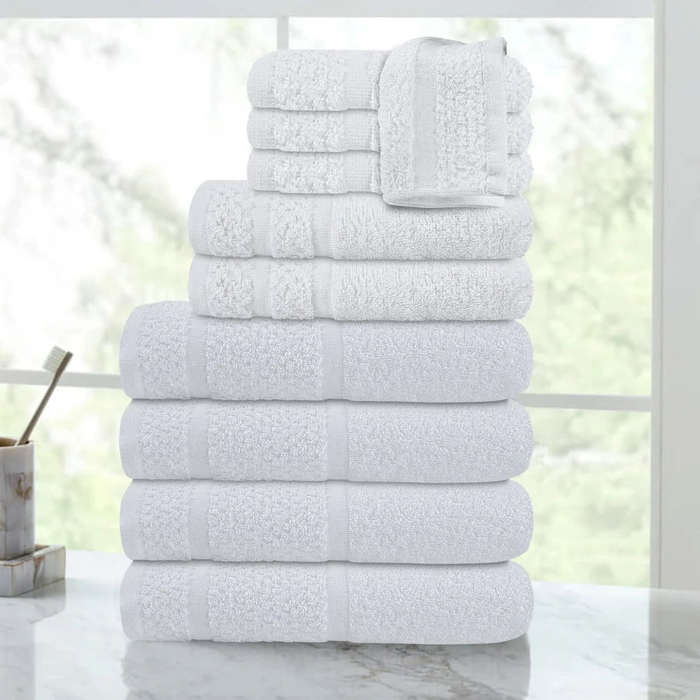 10 Piece Cotton Towel Set Soft Absorbent Quick Dry Bath Towels