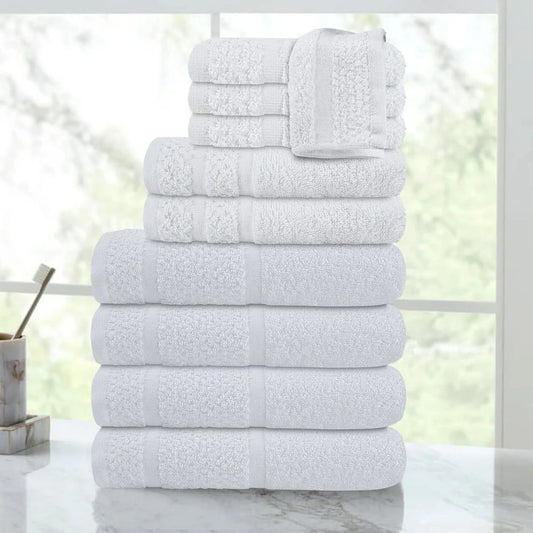10 Piece Cotton Towel Set Soft Absorbent Quick Dry Bath Towels