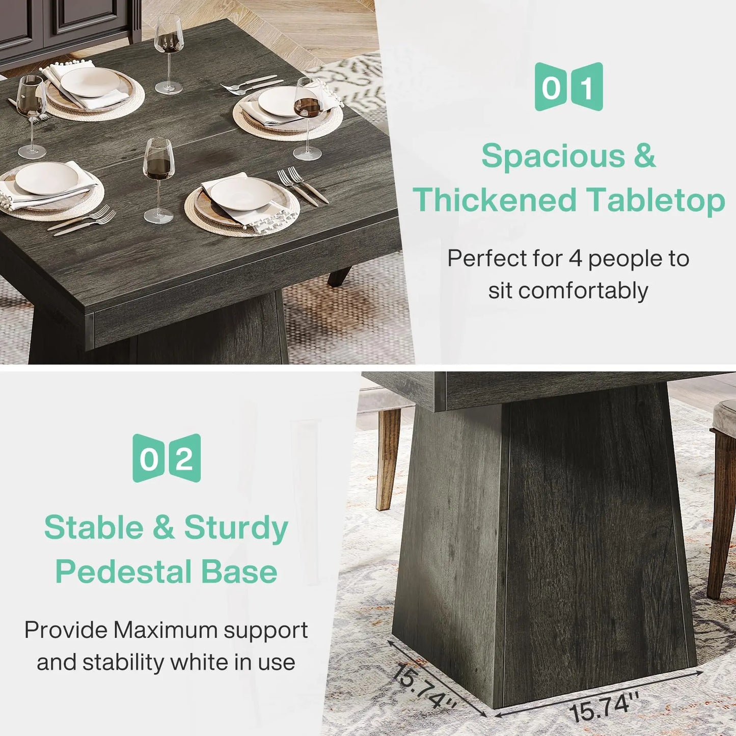 31.5-Inch Kitchen Table Small Dinner Table with Sturdy Pedestal Base