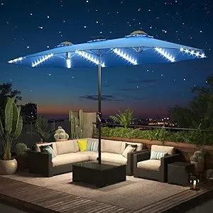 15ft Patio Umbrella with Solar Lights, Large Double Umbrella Outdoor and Crank