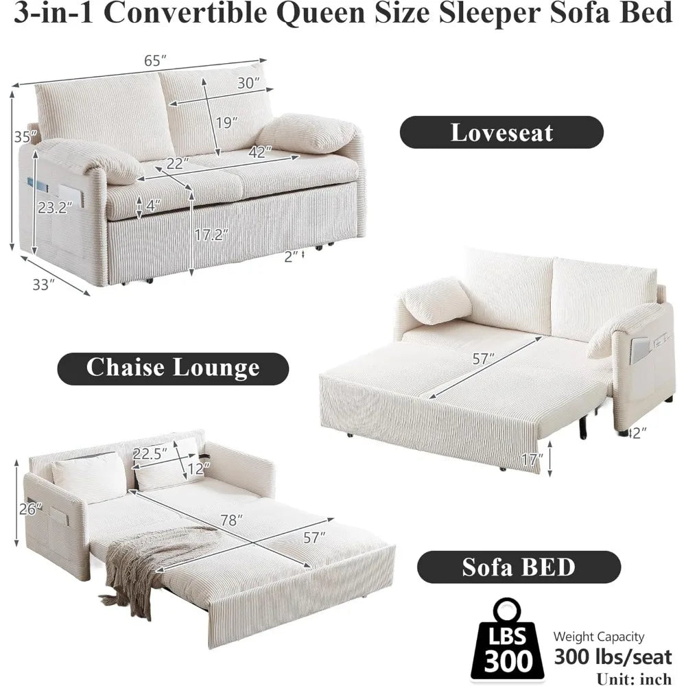 3-in-1 Convertible Futon Couch
